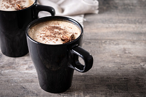 Chai Latte in Black Mug with Spices, a Photo by etorres69