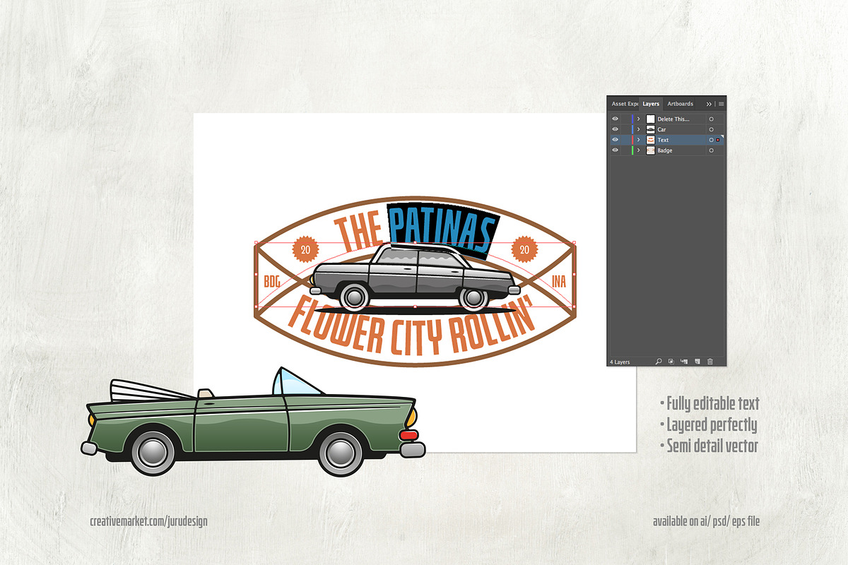 8 Classic Cars & Badges, an Object Graphic by Juru Rancang Graphic (Photo 3 of 4)