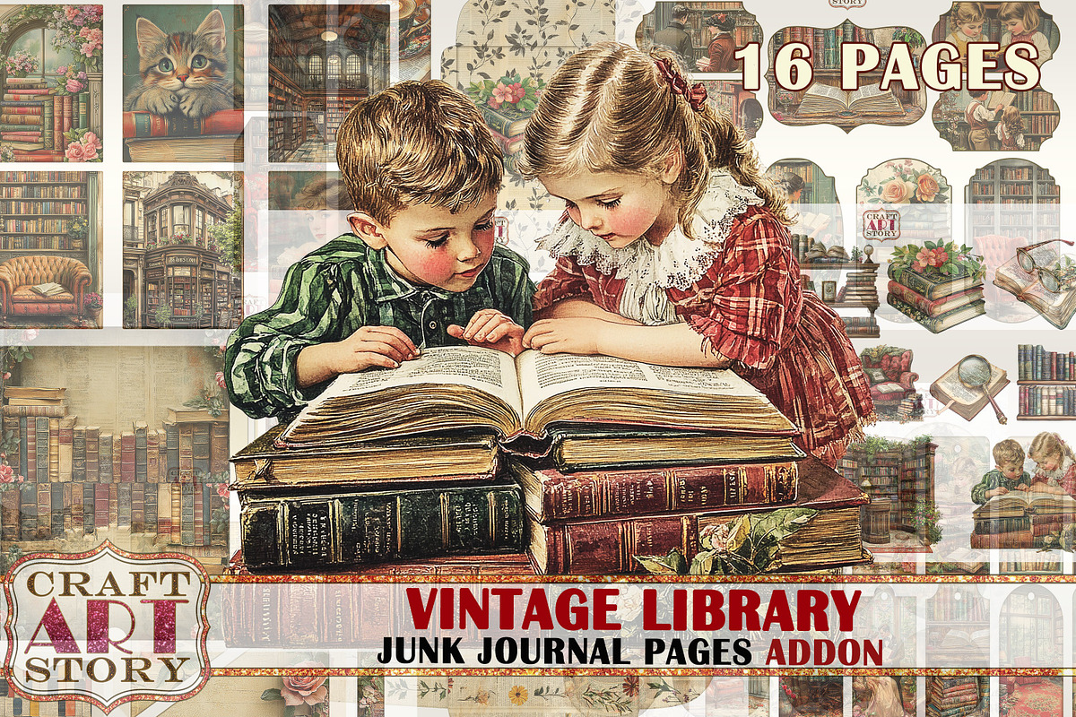 Library Junk Journal Pages ADDON, a Decorative Illustration by CraftArtStory (Photo 1 of 5)