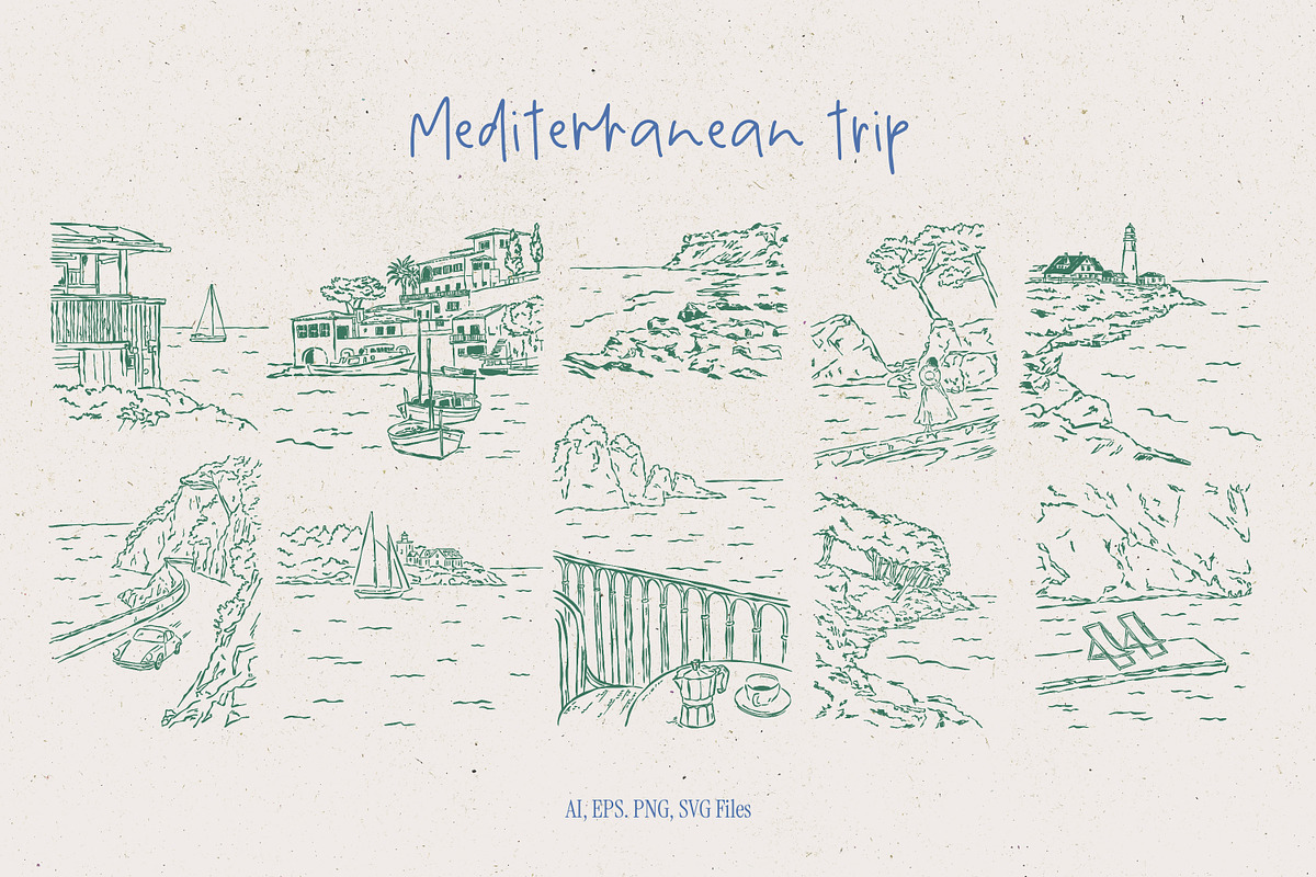 Mediterranean Vacation Illustrations, an Object Graphic by DesignThatMatters (Photo 7 of 12)