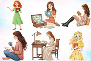 Watercolor Woman Reading Clipart PNG, an Illustration by Canvas Craft (Thumbnail 4 of 5)