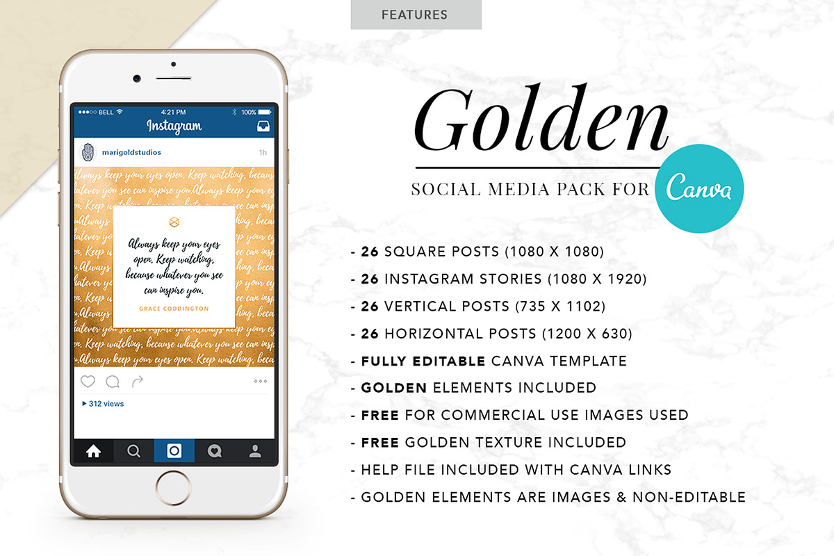 CANVA & PPT | Golden Social Media, a Social Media Template by Marigold Studios (Photo 2 of 12)