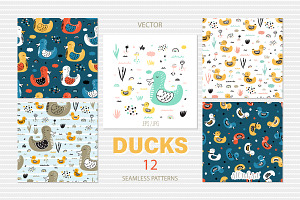 Cute Ducks Seamless Patterns