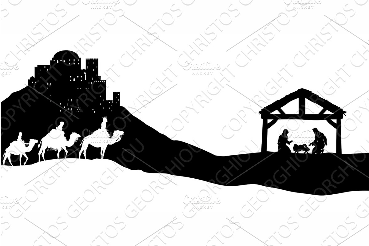 Christmas Nativity Scene Bethlehem, an Illustration by Christos Georghiou