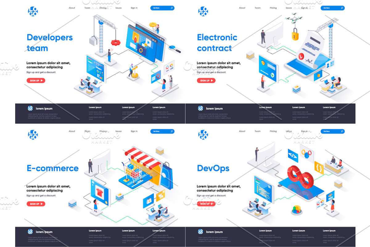 Isometric Landing Page Template, an Illustration by alexdndz (Photo 20 of 29)