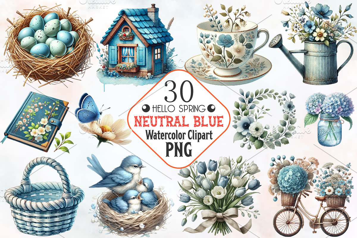 Spring Neutral Blue Clipart Png, an Illustration by RobertsArt (Photo 1 of 7)
