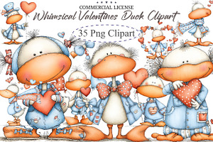 Whimsical Valentines Duck Clipart, an Illustration by designcity5