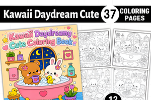 Kawaii Daydreamy Cute Coloring Pages, a Decorative Illustration by Coco Bloom