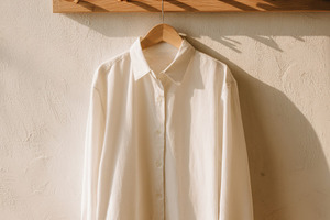 Cotton shirt hanging on peg rail, a Beauty & Fashion Photo by Virgo Studio