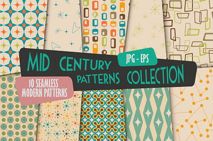 Mid-Century 1950's Retro Pattern Set | Creative Market