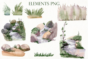 Watercolor Forest Clipart.