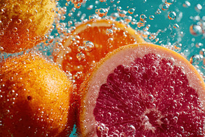 Ripe and sweet grapefruit with water droplets, a Food & Drink Photo by AlyaAnd