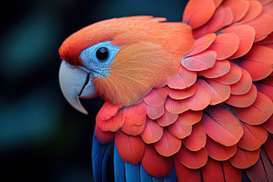 Vibrant scarlet macaw perched quietl, a Photo by Tanuart