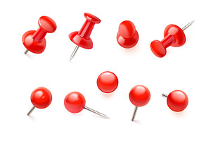 Realistic red pins. 3d push pin, an Object Illustration by Stock-Smart-Start