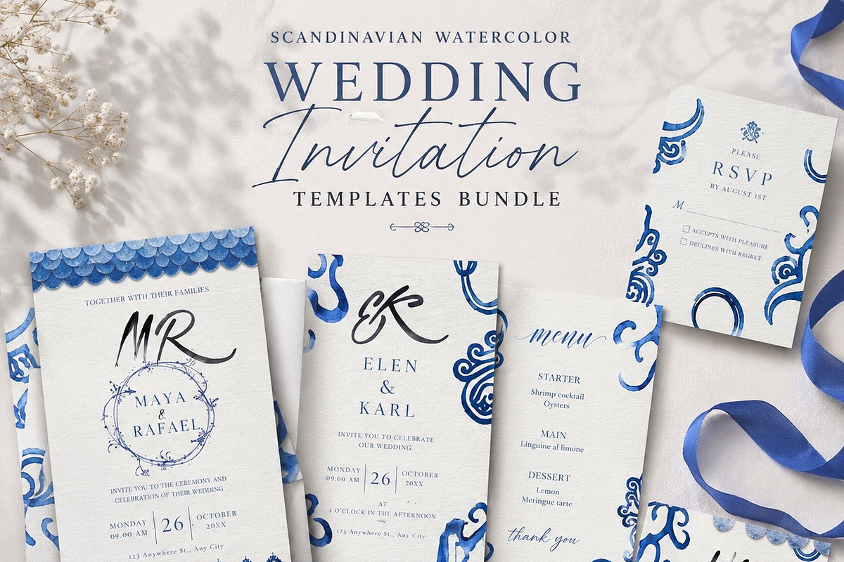 Blue Scandinavian Template Bundle, a Stationery Template by Alisa Mikibith Art (Photo 2 of 19)