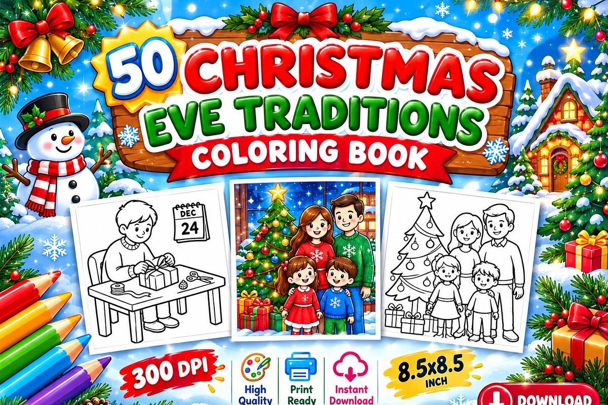 Christmas Eve Traditions Coloring, a Seasonal Illustration by Design Zone (Photo 1 of 5)