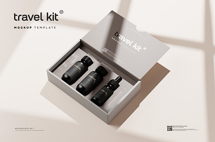 Cosmetic Travel Kit Mockups, a Packaging Mockup by MockupFree.Net