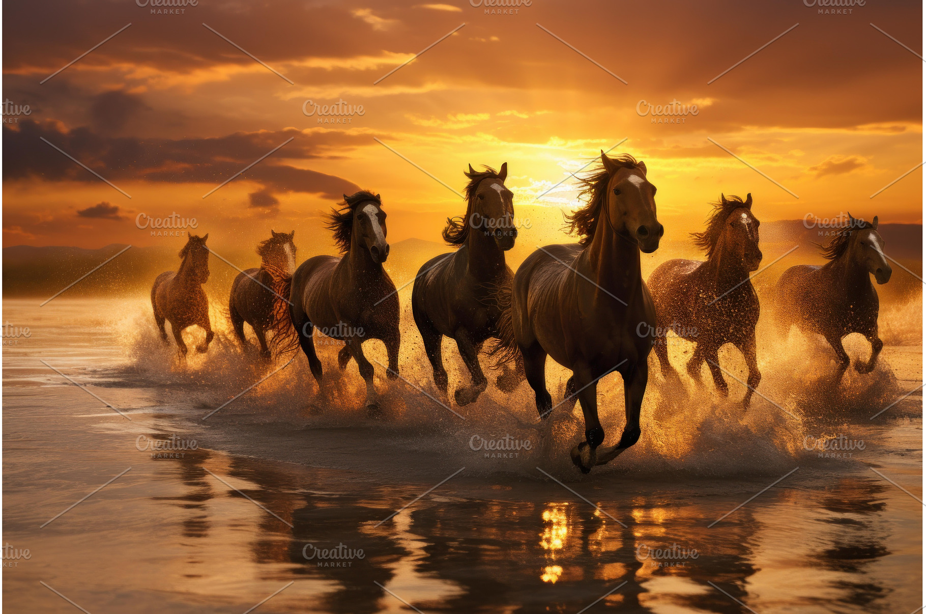 Majestic Running horses sunrise, a Nature Photo by Ylivdesign