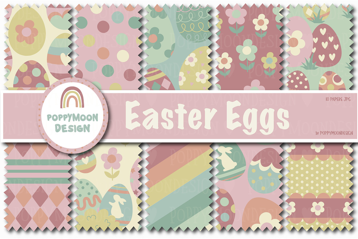 Easter eggs clipart & paper set, an Illustration by Poppymoondesign (Photo 2 of 5)