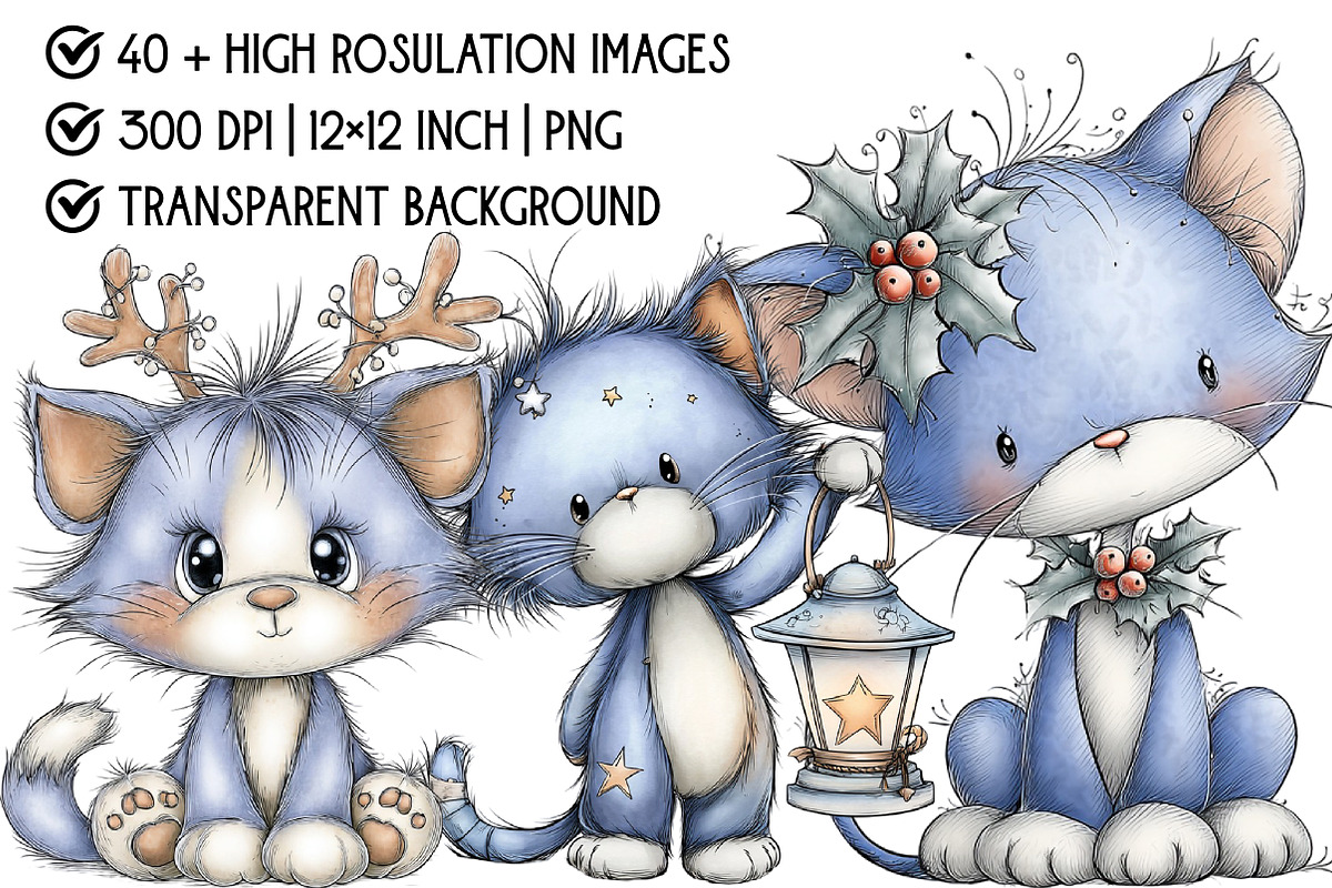 Christmas Cat Clipart Bundle, an Illustration by Pixels.Craft (Photo 4 of 6)