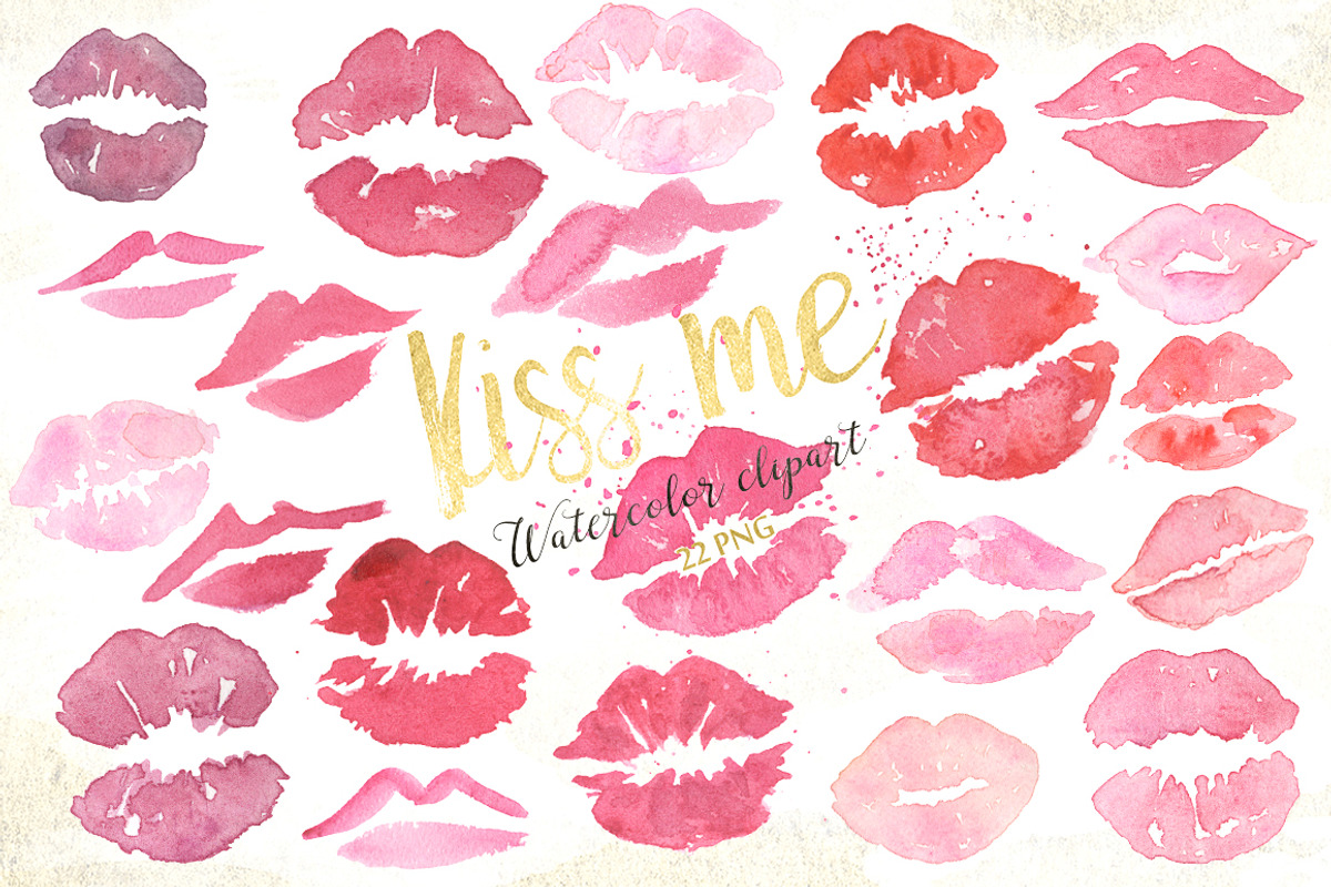 -50%OFF Kisses Valentine watercolor, a Decorative Illustration by LABFcreations (Photo 1 of 3)