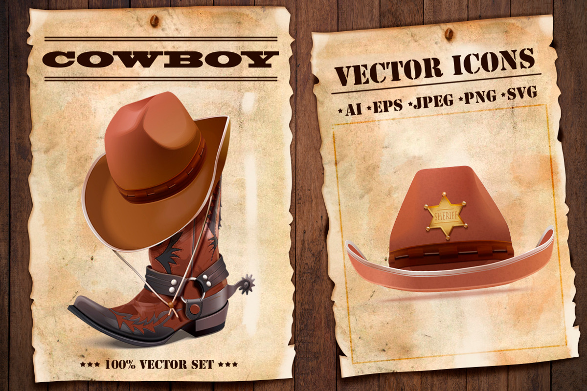 Cowboy accessories vector icons, a Person Illustration by Indie Khisa (Photo 1 of 6)