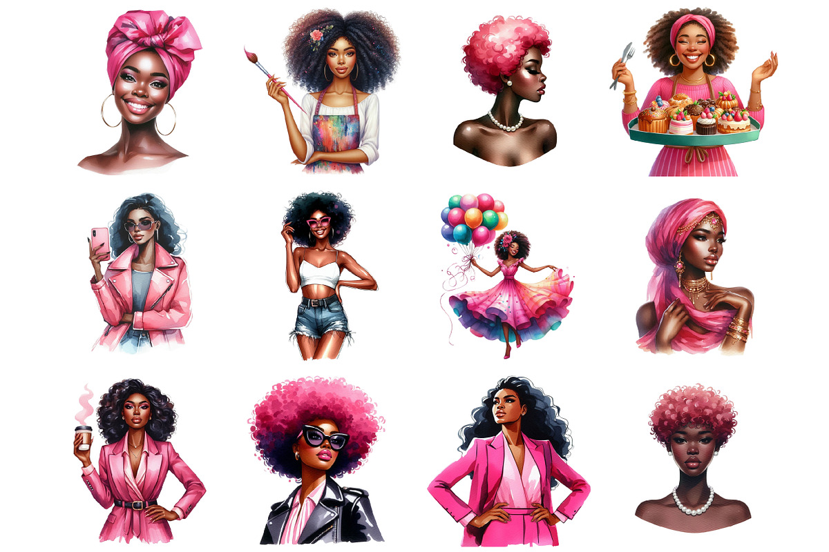 Watercolor Black Women Clip Art, a Graphic by CitraGraphics (Photo 2 of 4)