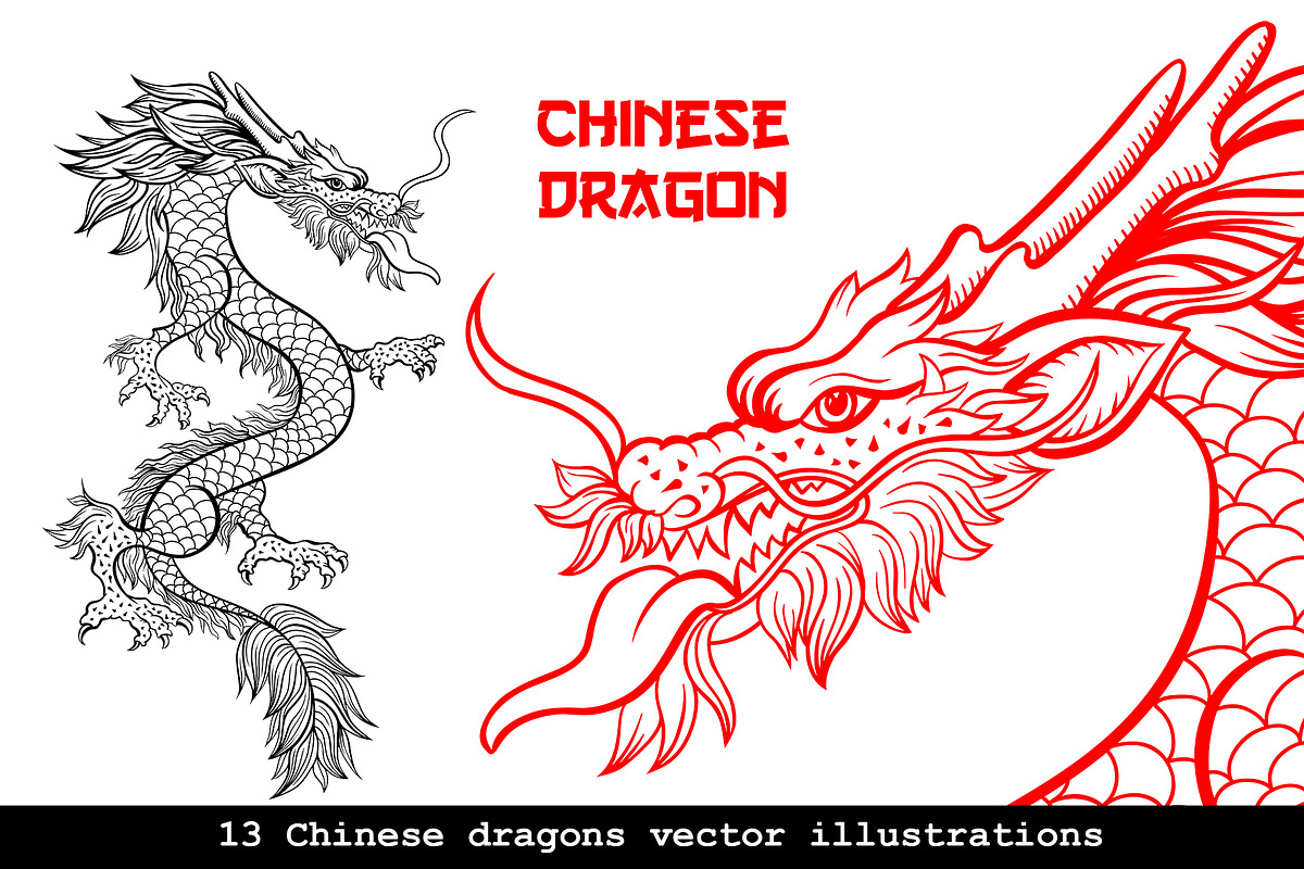 Chinese Dragon Vector Illustrations, a Background Graphic by ilonitta (Photo 5 of 14)