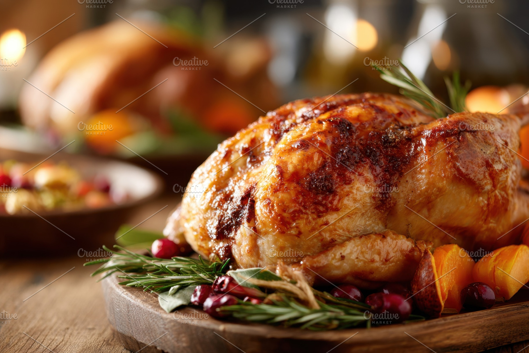 Roasted turkey with herbs and fruits for festive dining, a Food & Drink Photo by AlyaAnd