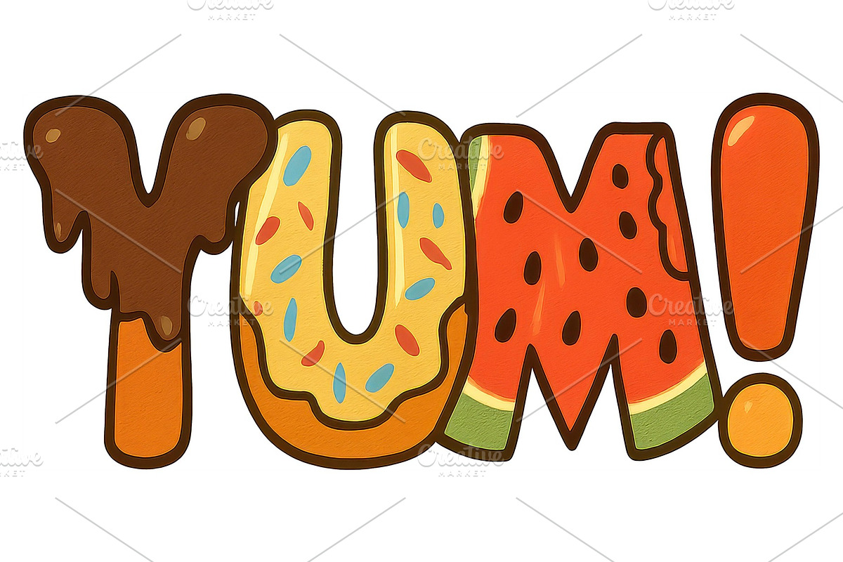 YUM! Food Letter Art Print | Playful, a Background Graphic by LaseredNinja (Photo 1 of 7)