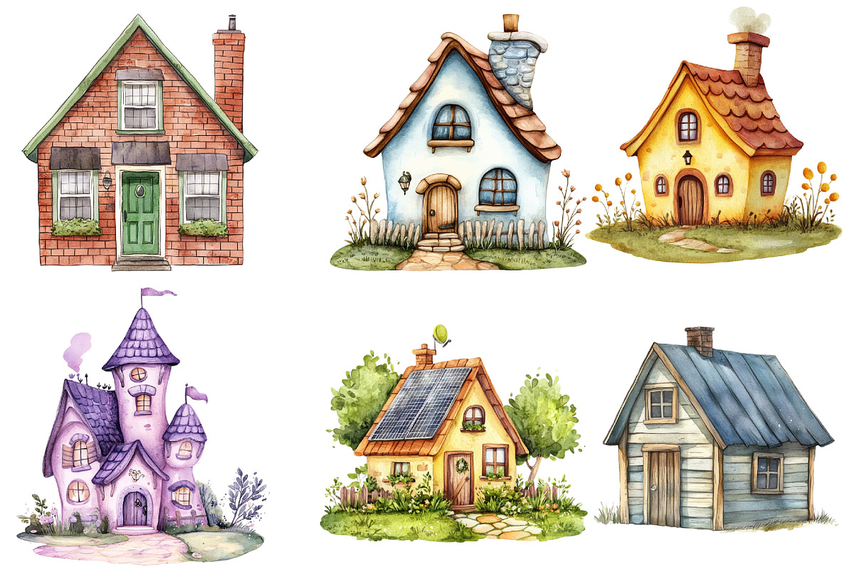 Watercolor House Clipart, an Illustration by Watercolor design (Photo 3 of 4)