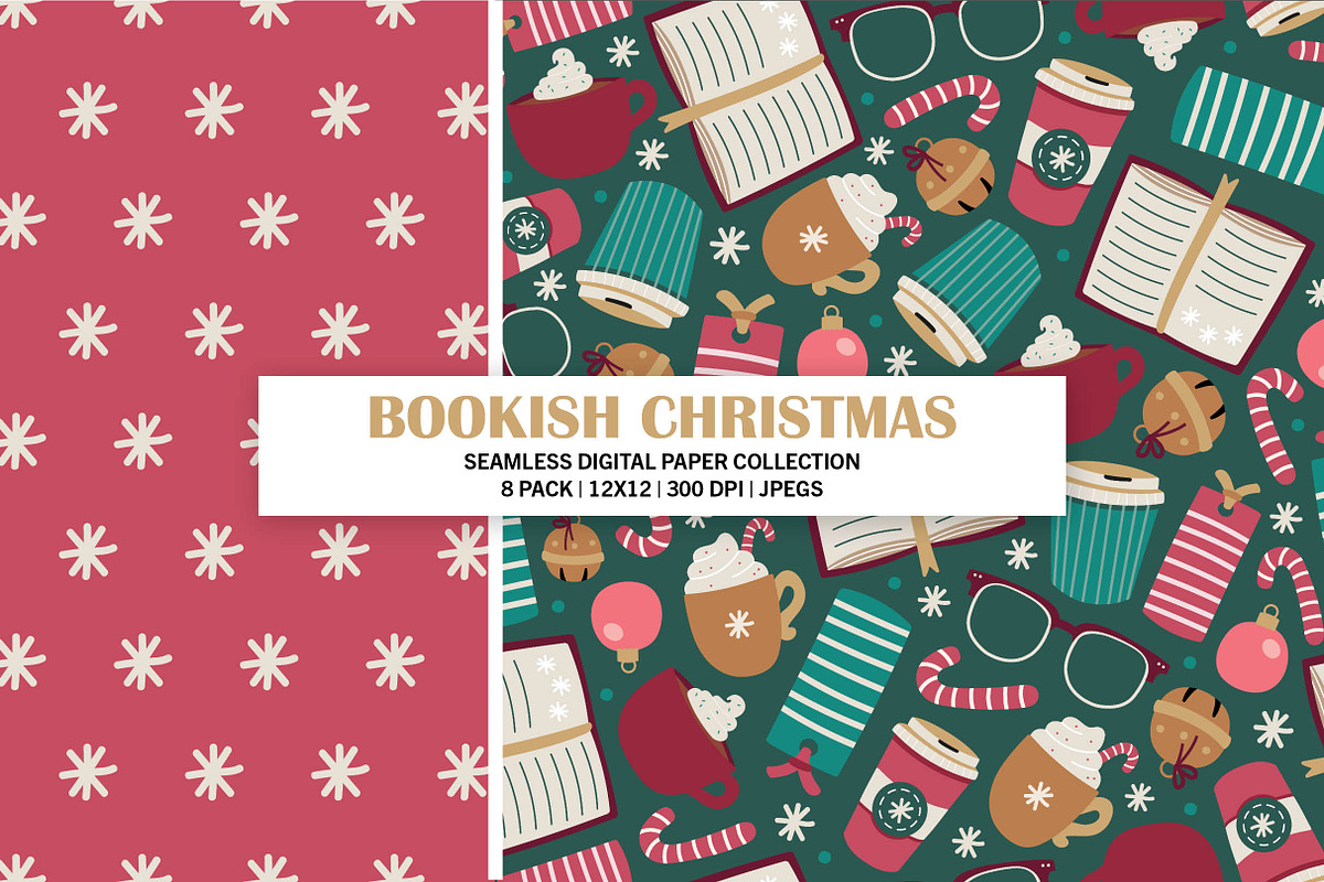 Bookish Christmas Seamless Patterns, a Pattern Graphic by Alanna Messina Design Co (Photo 3 of 8)