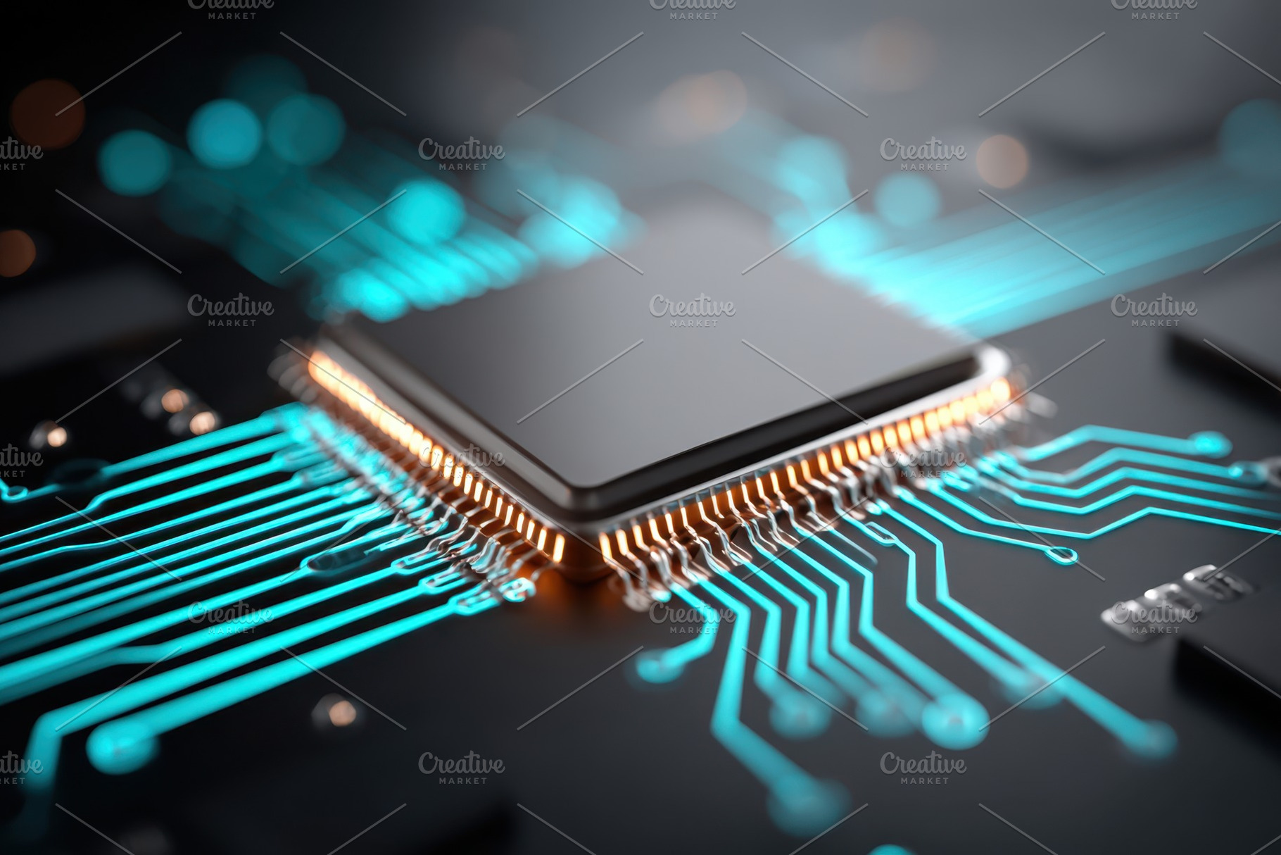 Close-up of a microprocessor on a circuit board, a Technology Photo by AlyaAnd