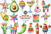 Watercolor Mexican Fiesta Clipart, an Illustration by Canvas Craft (Thumbnail 1 of 3)