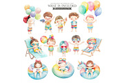 Pool Party, Summer Party Watercolor, an Illustration by CharmClipart (Thumbnail 2 of 10)