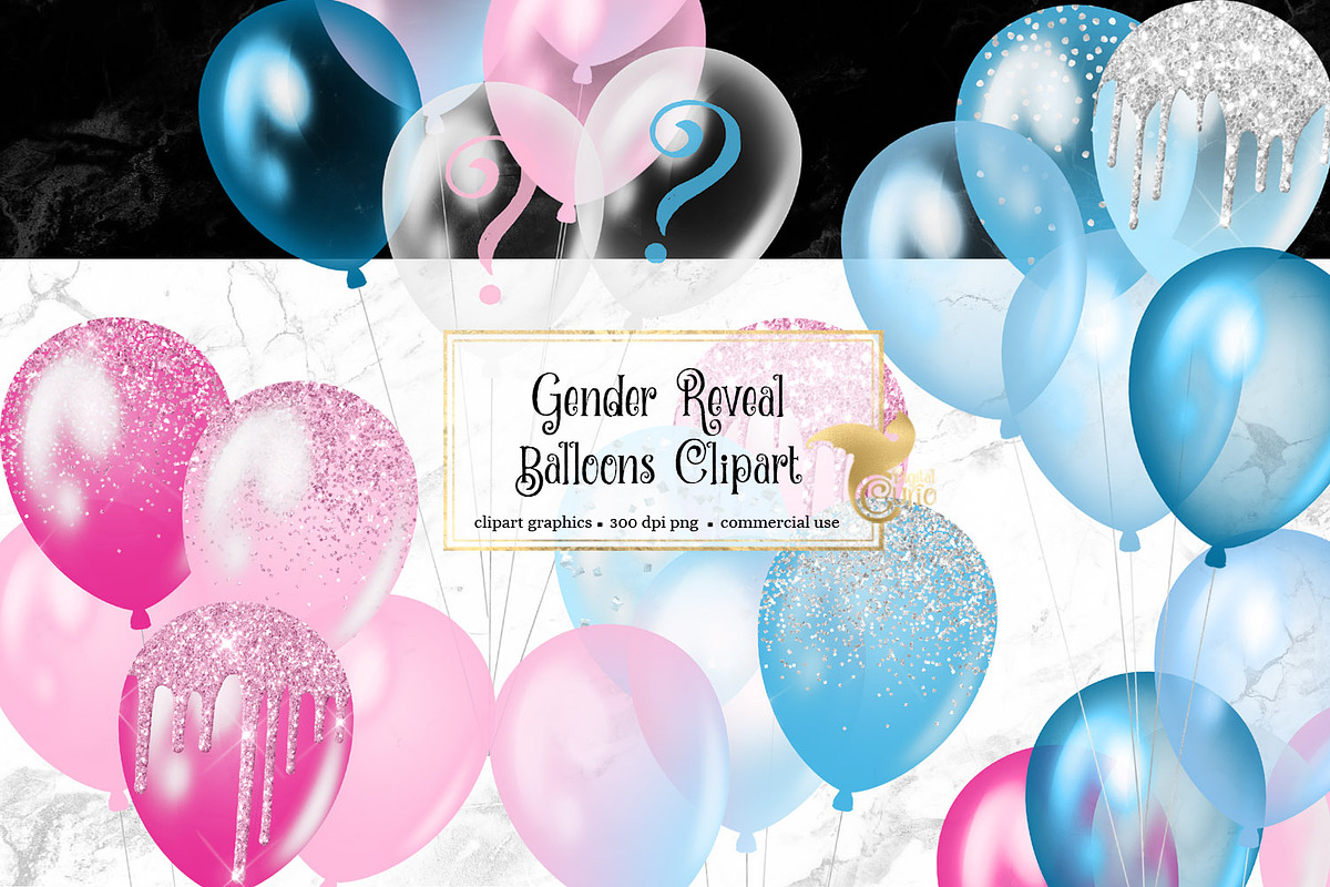 Gender Reveal Balloons Clipart, an Illustration by Digital Curio (Photo 1 of 4)