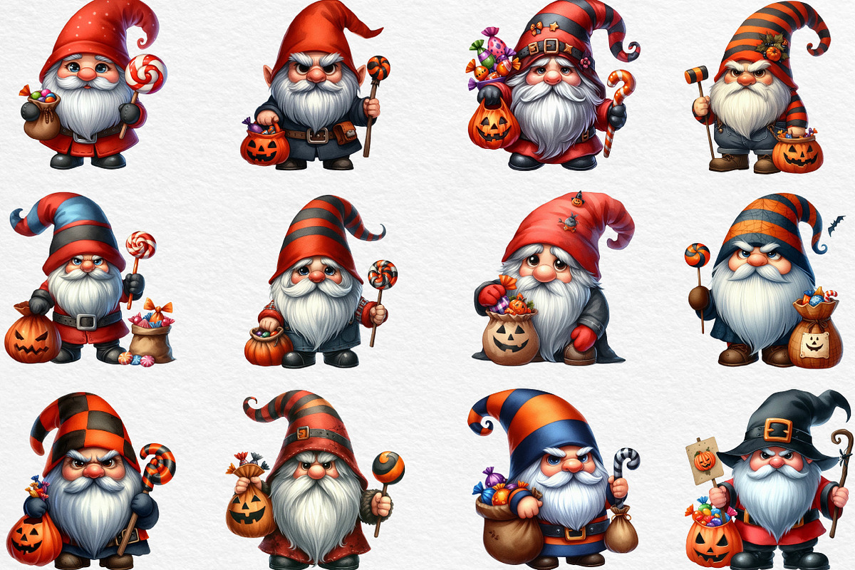 Halloween Gnome Clipart,Png Candy, an Illustration by Black Bird Studio (Photo 3 of 6)