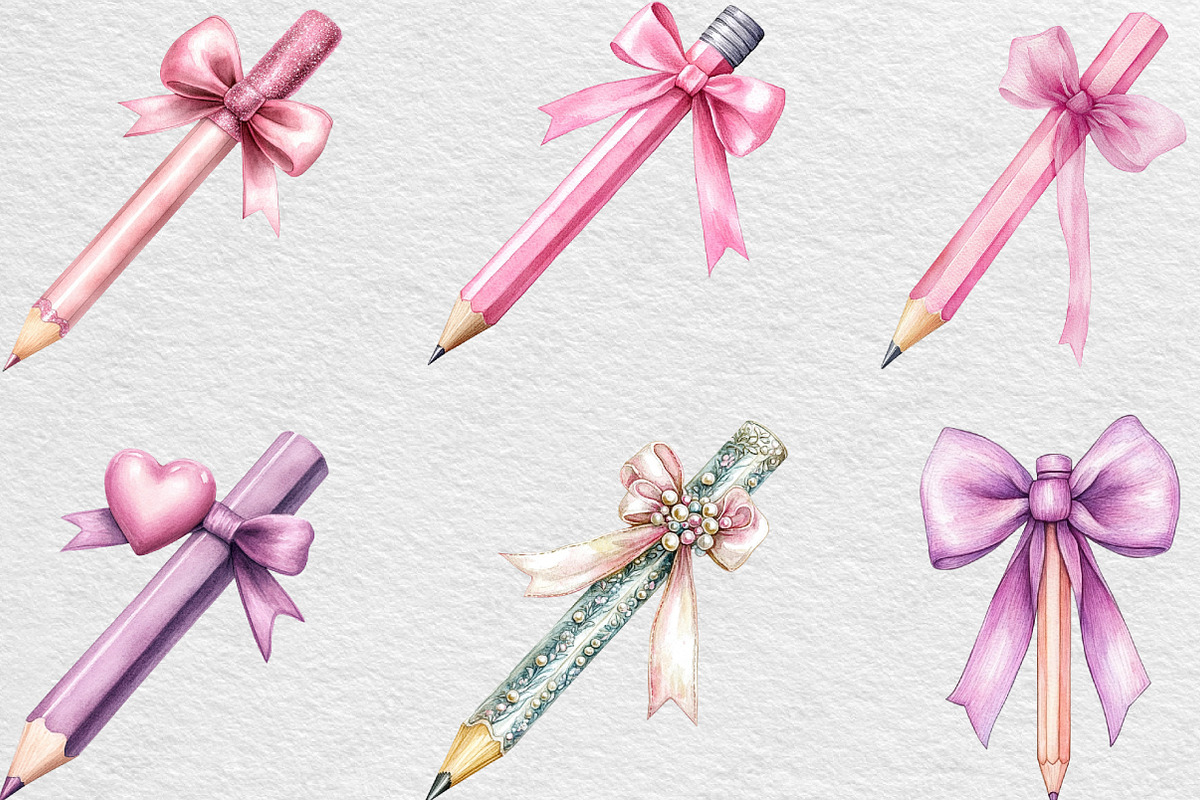 Pencil Bow Coquette Style Watercolor, an Illustration by Black Bird Studio (Photo 3 of 6)