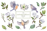 Watercolor Magnolia Flower Set, a Decorative Illustration by LenArt (Thumbnail 2 of 18)