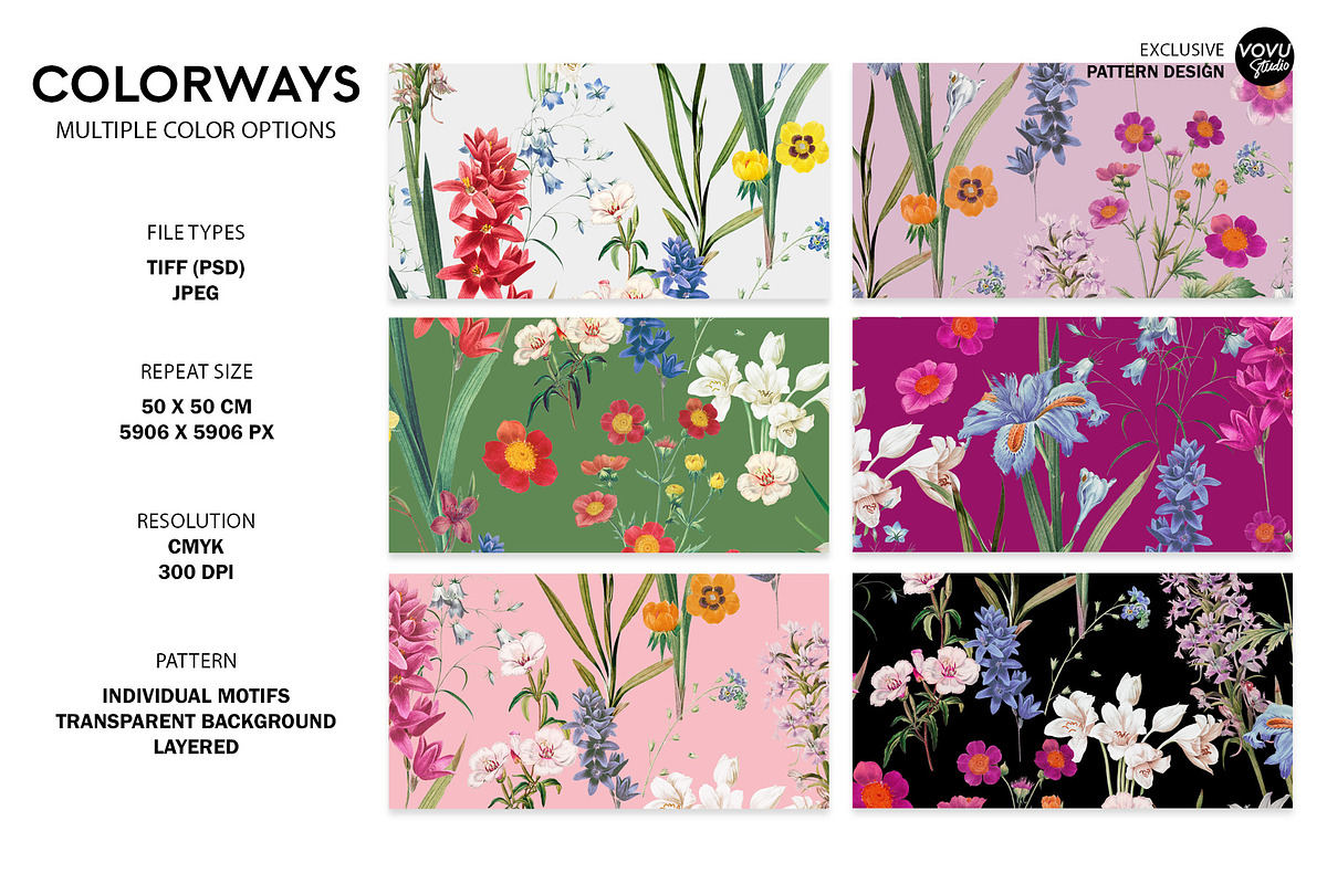 Summer flowers repeat pattern design, a Pattern Graphic by VOVU Studio (Photo 2 of 10)