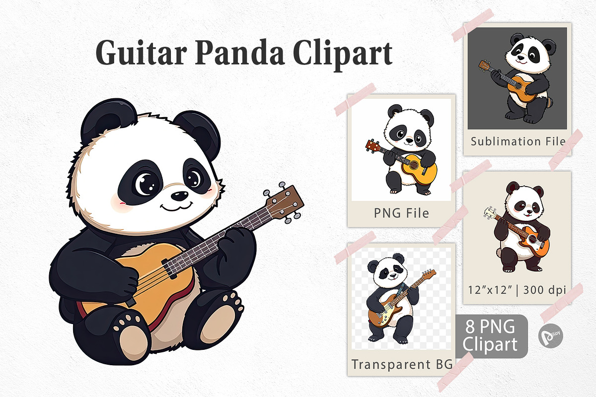 Guitar Panda Clipart, a Graphic by Artnoy (Photo 1 of 5)