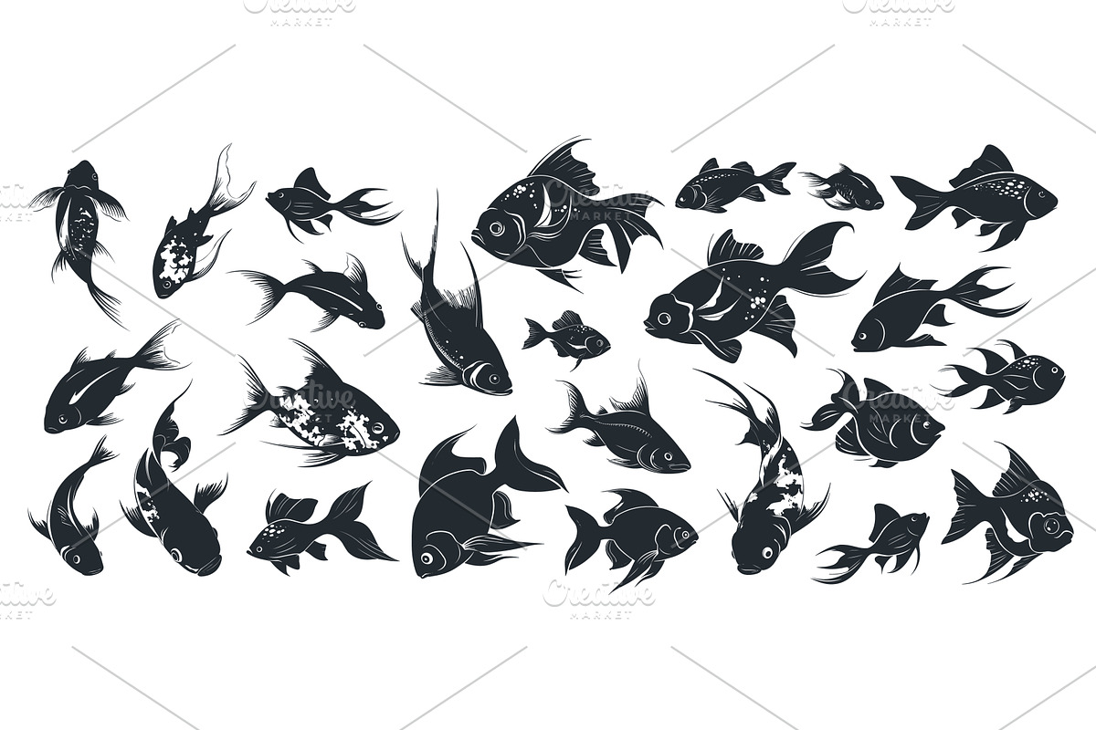Fish silhouette set. School of fish, an Animal Illustration by Stock-Smart-Start