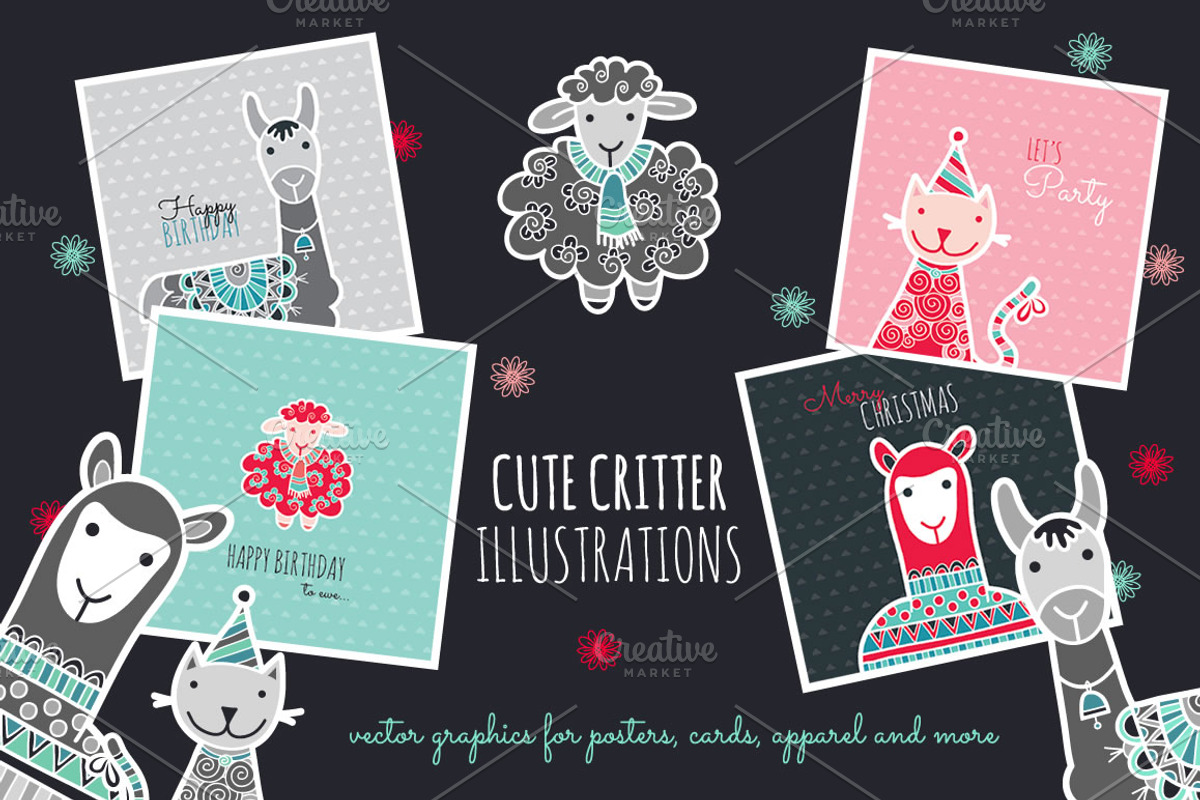 Set of Cute Doodle Critters, an Animal Illustration by Tazi Design (Photo 1 of 3)