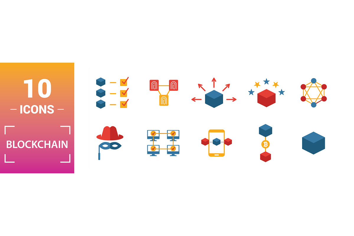 Blockchain Flat Icon Set, an Object Graphic by Aimagenarium@gmail.com (Photo 2 of 3)