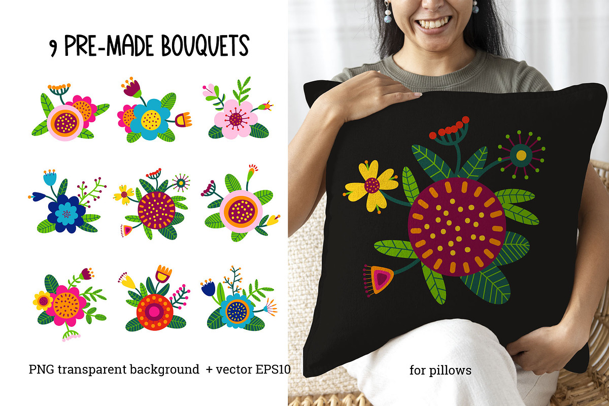 Folk Flowers. Folk Pattern, an Illustration by AvaAva (Photo 8 of 26)