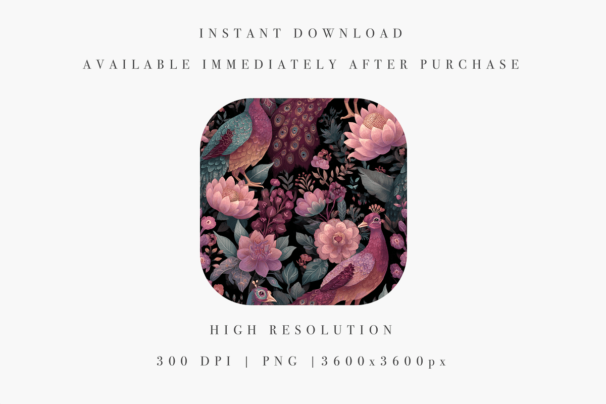Peacock Pattern Seamless, a Decorative Illustration by Pati Charm Studio (Photo 2 of 7)