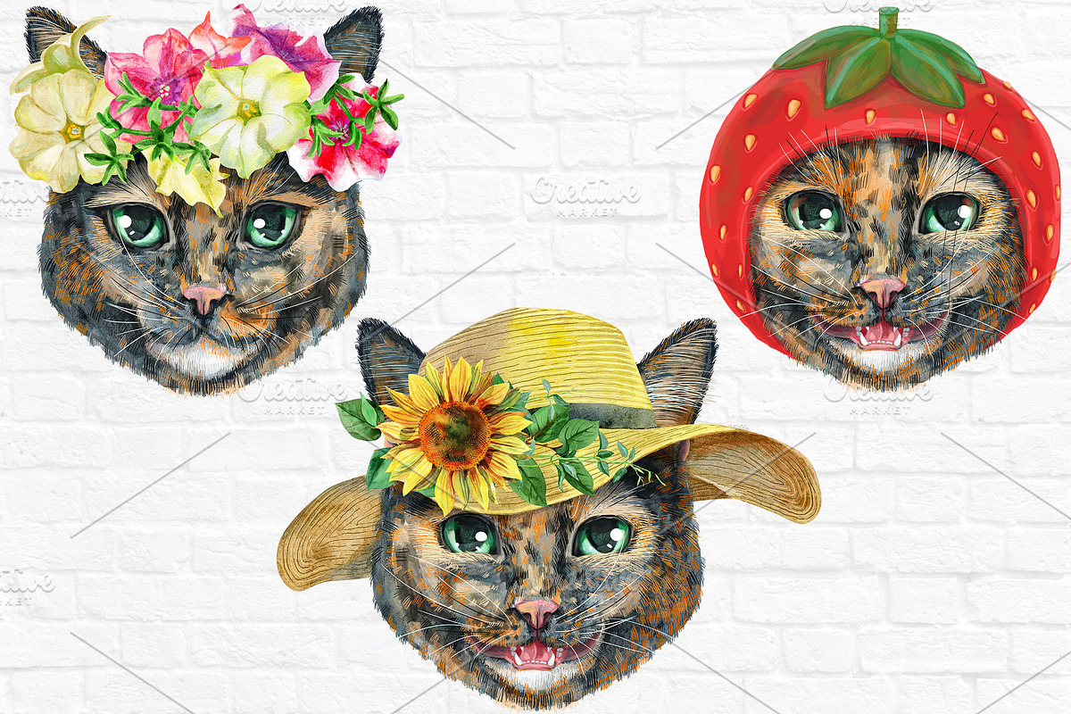 Portraits of tortoiseshell cat, an Animal Illustration by Watercolor fantasy (Photo 6 of 6)
