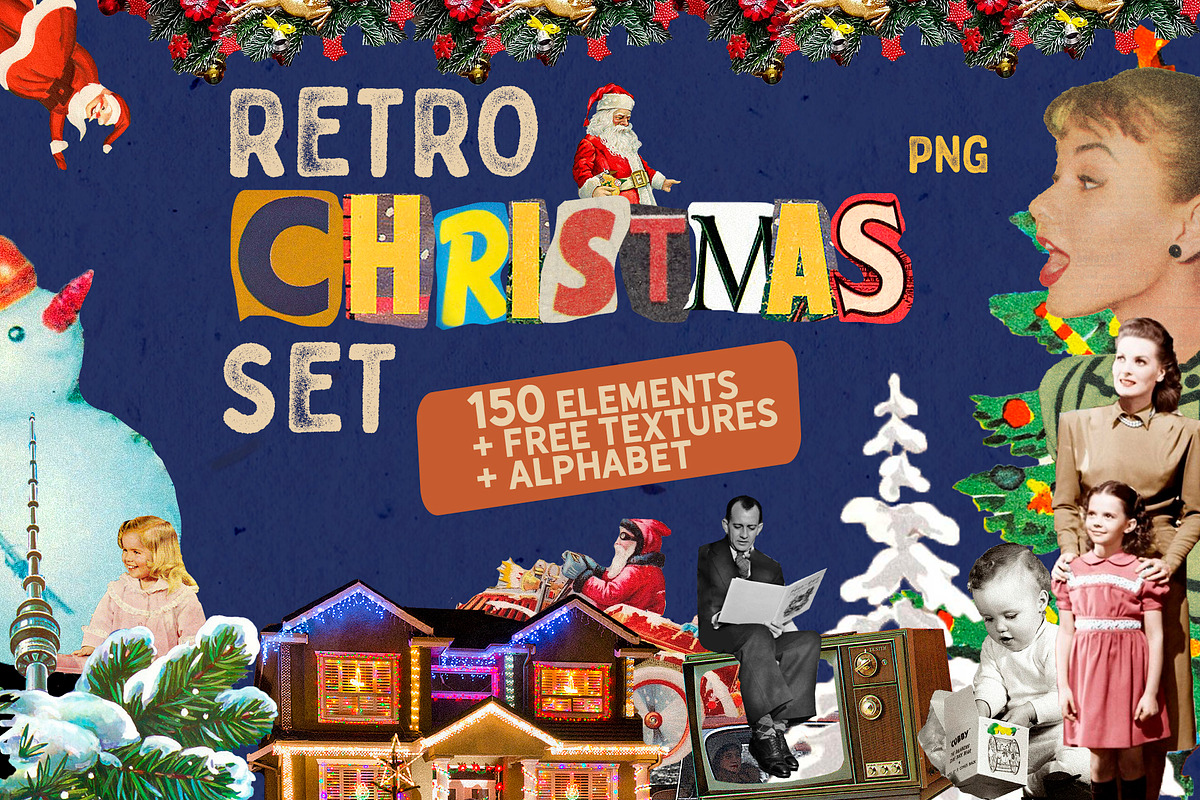 RETRO CHRISTMAS COLLAGE CREATOR FREE, an Object Graphic by Alexiva (Photo 1 of 5)