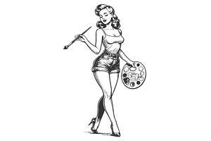 Pin-Up Woman Painter vector, a Person Illustration by AlexArt