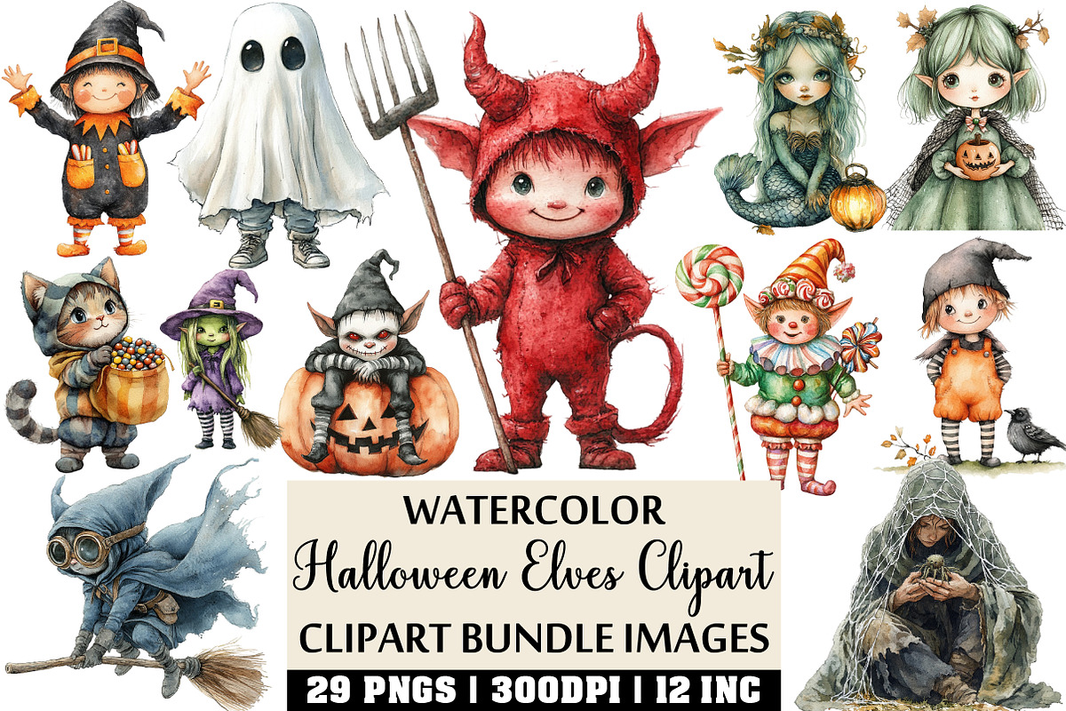Halloween Elves Clipart PNG Set, an Illustration by Craft Nest (Photo 1 of 4)